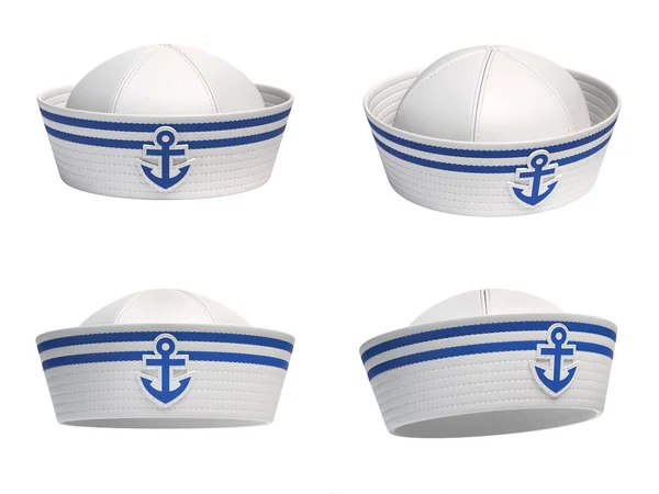 Cappello Marinaio Con Emblema Ancoraggio Blu Varie Visualizzazioni Rendering — Foto Stock