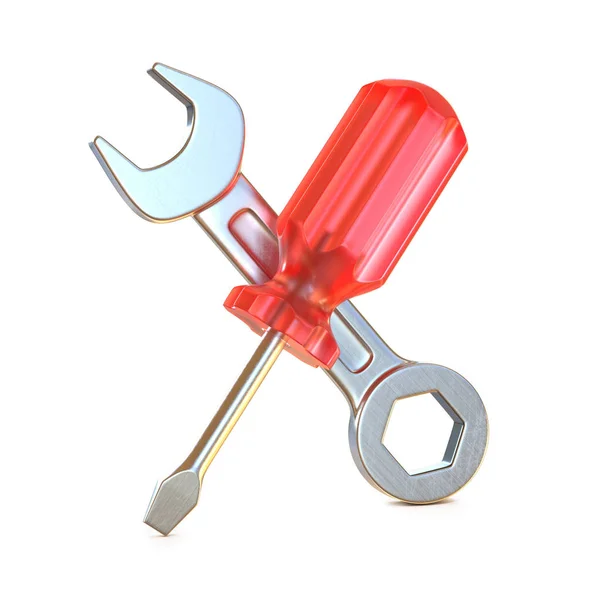 Schraubendreher Und Schraubenschlüssel Gekreuzt Werkzeuge Symbol Rendering — Stockfoto