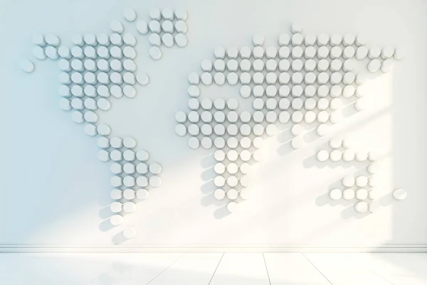 Wandskulptur Weltkarte Stilisierte Weltkarte Aus Kreisförmigen Mustern Rendering — Stockfoto