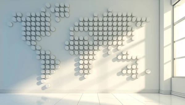 Mapa Świata Rzeźba Ścienna Stylizowana Mapa Świata Wykonana Kolistych Wzorów — Zdjęcie stockowe