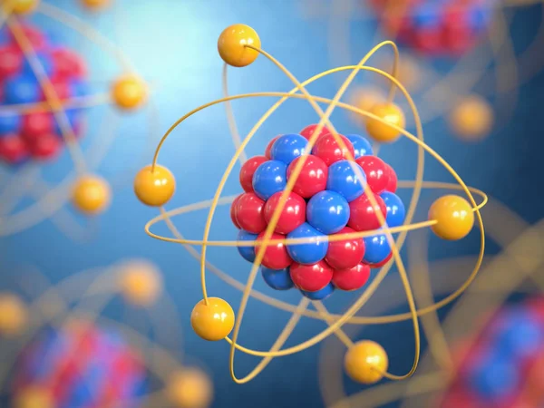 Rendering Degli Atomi Neutroni Protoni Elettroni — Foto Stock