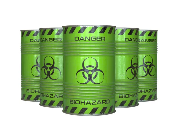 Biohazard Waste Yellow Barrels Biohazard Symbol Rendering — Stock Photo, Image