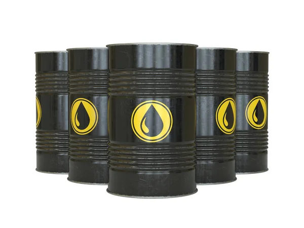Petrol, oil, fuel, black barrels with oil drop symbol 3d rendering