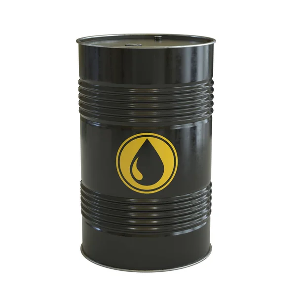 Gasolina Aceite Combustible Barril Negro Con Símbolo Gota Aceite Renderizado — Foto de Stock
