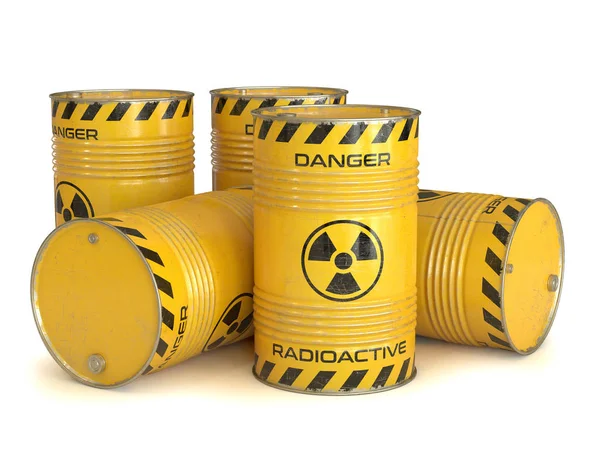 Радиоактивные Отходы Желтые Бочки Радиоактивным Символом Рендеринг — стоковое фото