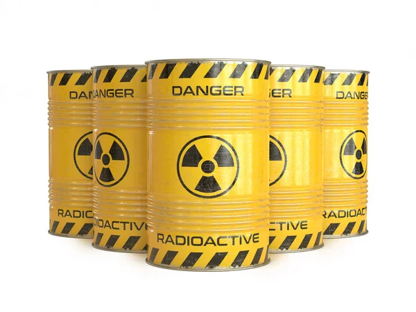 Déchets Radioactifs Barils Jaunes Avec Symbole Radioactif Rendu — Photo