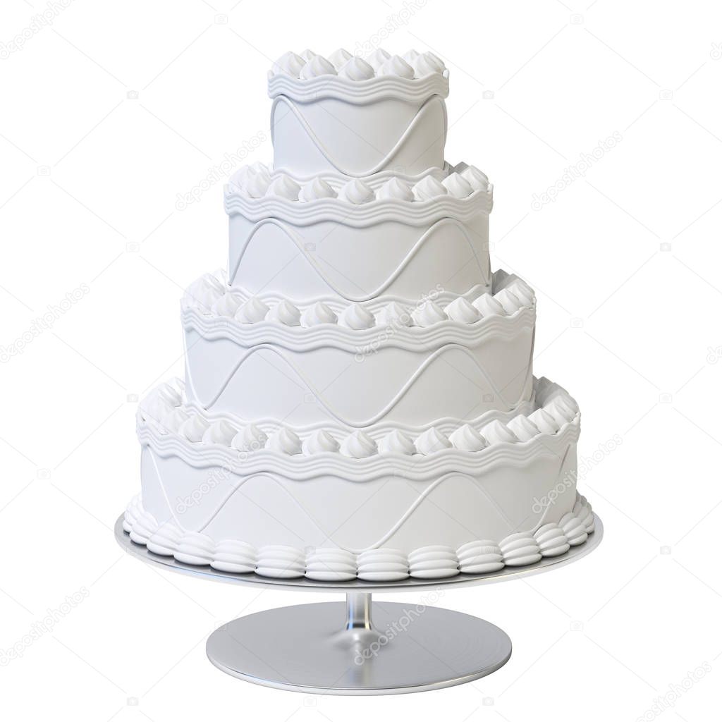 Wedding white cake isolated on white background 3d rendering