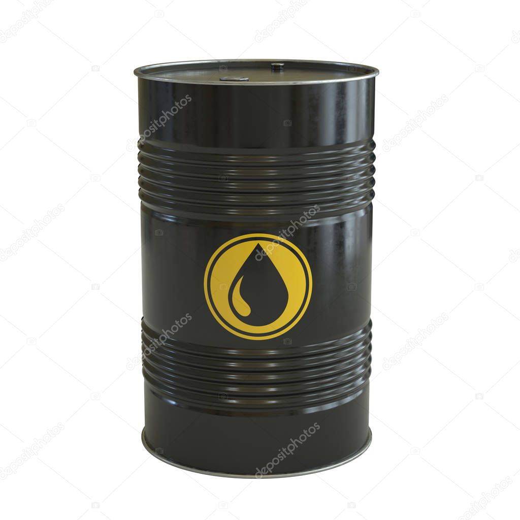 Petrol, oil, fuel, black barrel with oil drop symbol 3d rendering