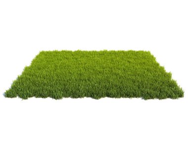 Çimlerle kaplı küçük kare yüzey, çimen podyumu, arka plan 3D görüntüleme