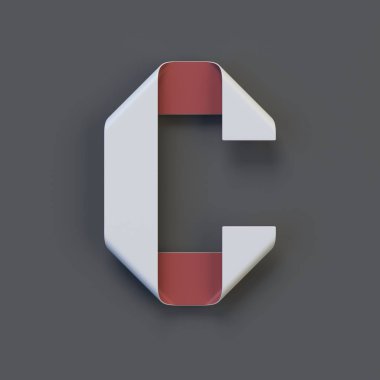 Origami kağıt yazı tipi, katlanır kurdele yazı tipi 3d oluşturma, C harfi