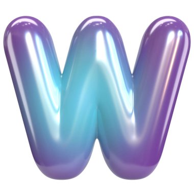Yuvarlak mor ve mavi yazı tipi, harfler ve sayılar gibi balon, 3 boyutlu W harfi.