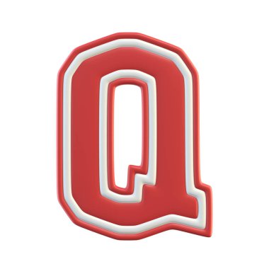 Klasik Sport Team yazı tipi. Amerikan futbolu, beyzbol veya basketbol için klasik yazı tipi. 3D illüstrasyon, Q harfi.