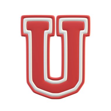 Klasik Sport Team yazı tipi. Amerikan futbolu, beyzbol veya basketbol için klasik yazı tipi. 3D illüstrasyon, U harfi.