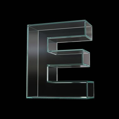 Glass font 3d rendering, letterE