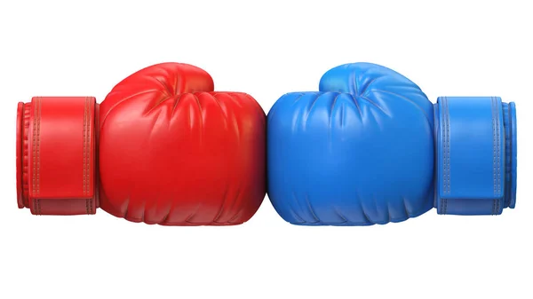 Luva Boxe Vermelho Azul Uns Contra Outros Isolado Fundo Branco — Fotografia de Stock