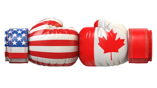Usa Canadian Boxing Glove America Canada International Conflict Rivalry Rendering — Stock Photo, Image