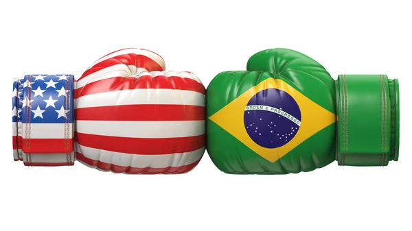 Usa Tegen Braziliaanse Bokshandschoen Amerika Brazilië Internationaal Conflict Rivaliteit Rendering — Stockfoto