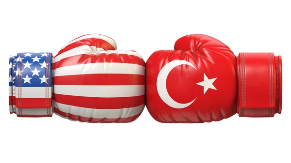 Usa Mot Turkisk Boxningshandske Usa Mot Turkiet Internationell Konflikt Eller — Stockfoto