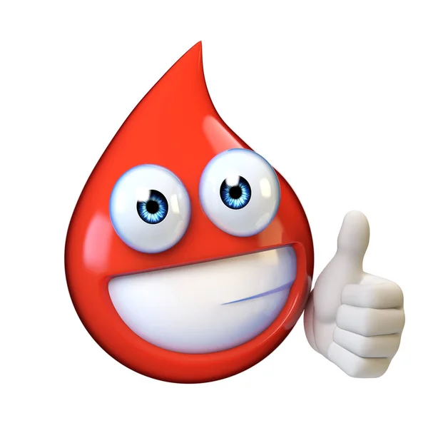 Bloeddruppel Mascote Met Glimlachend Gezicht Rendering — Stockfoto