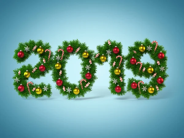 Year 2019 Mad Christmas Garland Christmas Tree Decorations Rendering — Stock Photo, Image