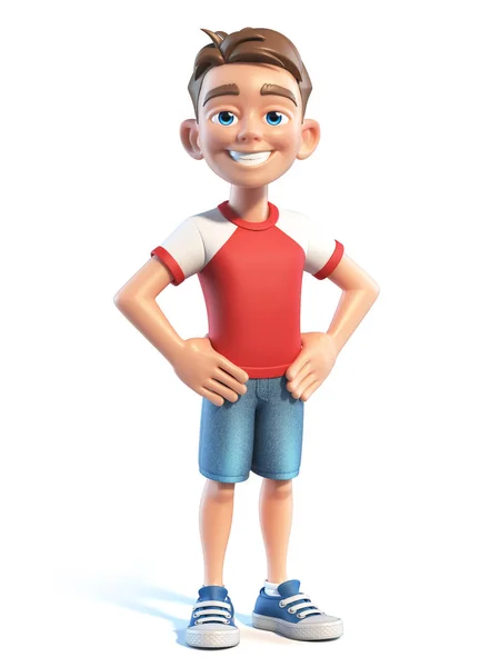 Jovem Menino Estilizado Personagem Desenho Animado Criança Escola Renderização — Fotografia de Stock