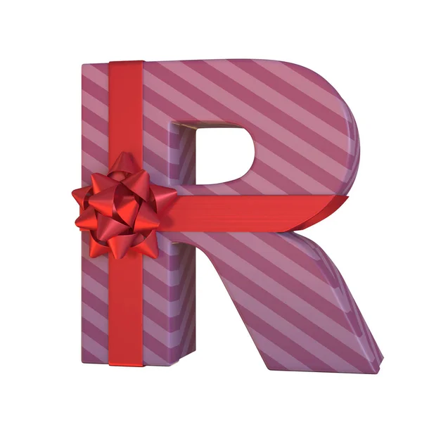 Caixa Presente Com Fita Vermelha Arco Fonte Presente Alfabeto Renderinf — Fotografia de Stock
