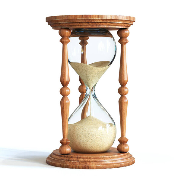 Hourglass on white background, sandglass 3d rendering