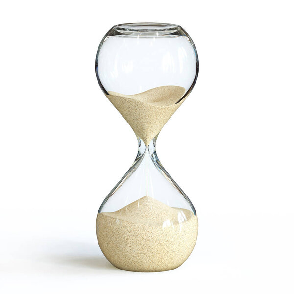 Hourglass on white background, sandglass 3d rendering