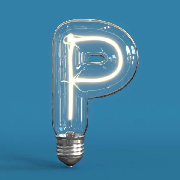 灯泡3D字体3D渲染字母P — 图库照片