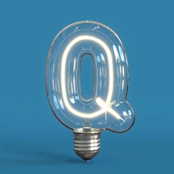灯泡3D字体3D渲染字母Q — 图库照片