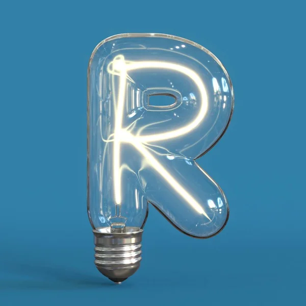 灯泡3D字体3D渲染字母R — 图库照片