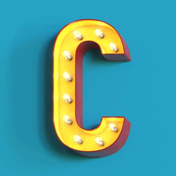 Żarówka Świecąca Czcionka Znak Alfabetu Renderowanie Litera — Zdjęcie stockowe