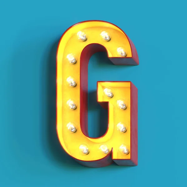 灯泡发光字体 3D字母字符 3D渲染 字母G — 图库照片