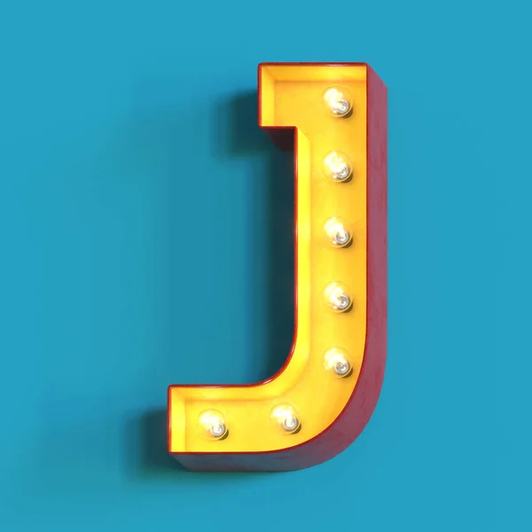 灯泡发光字体 3D字母字符 3D渲染 字母J — 图库照片