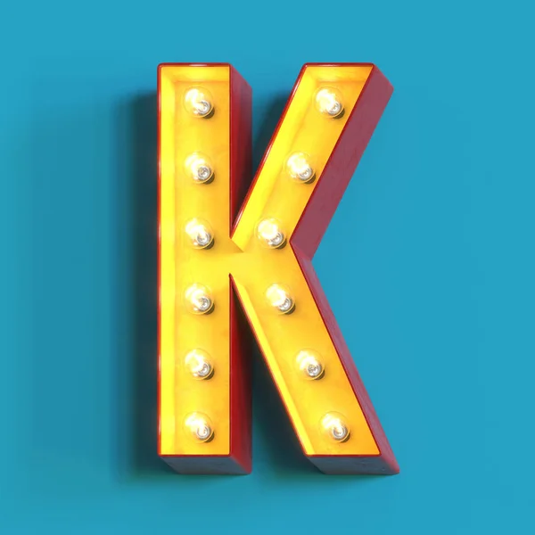 灯泡发光字体 3D字母字符 3D渲染 字母K — 图库照片