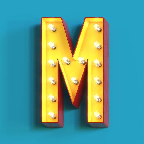 灯泡发光字体 3D字母字符 3D渲染 字母M — 图库照片