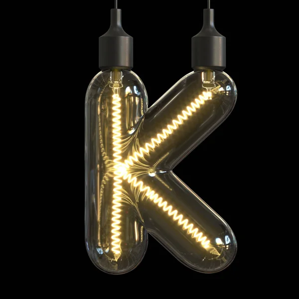 電球3Dフォント 3Dレンダリング文字K — ストック写真