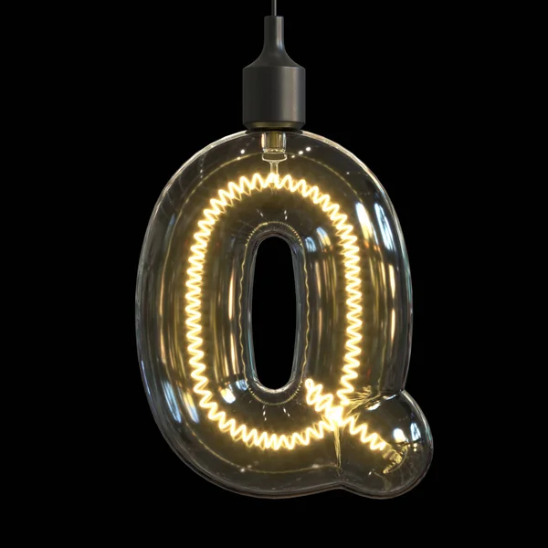 電球3Dフォント3Dレンダリング文字Q — ストック写真