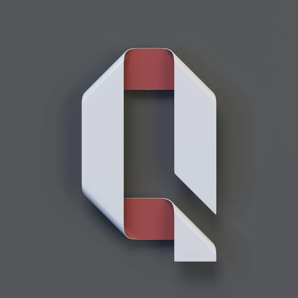 Origami纸型 折叠色带字体3D渲染 字母Q — 图库照片