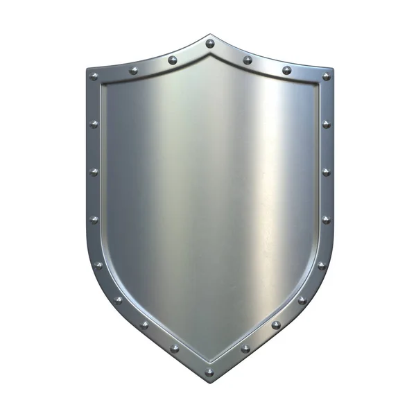Escudo Medieval Acero Escudo Metálico Aislado Sobre Fondo Blanco Representación — Foto de Stock
