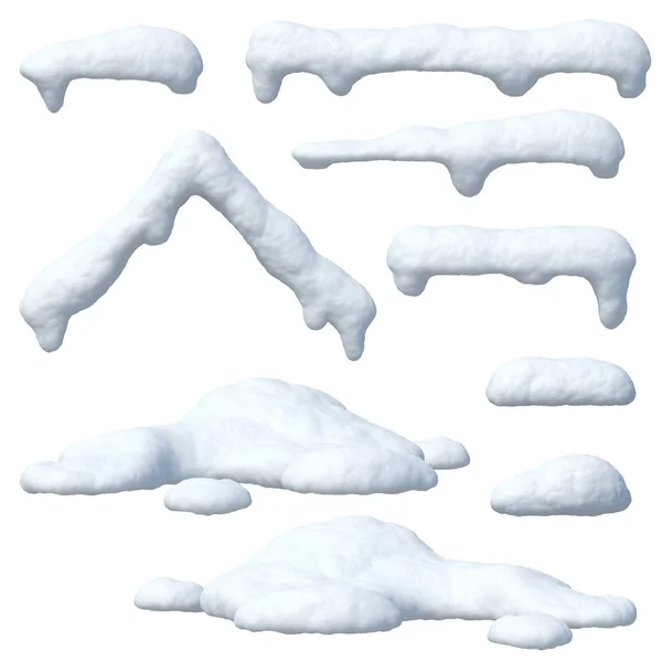 Set Tappi Neve Ghiaccioli Palle Neve Cumuli Neve Isolati Sfondo — Foto Stock