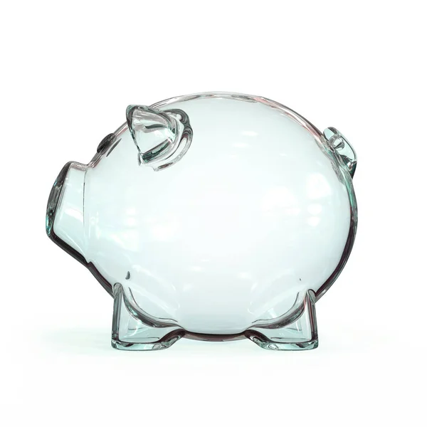 Piggy Banco Vidro Com Moedas Ouro Fundo Branco Renderização — Fotografia de Stock
