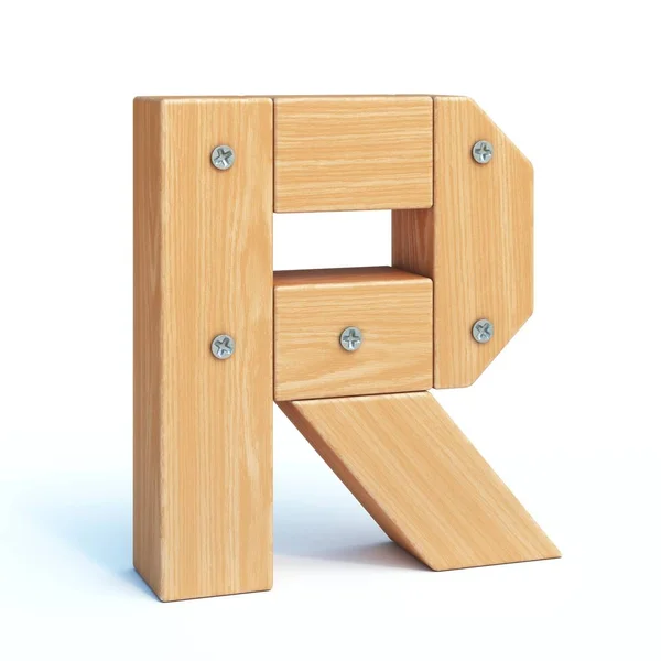 木制字体 3D字母表 木制零件制 3D渲染 字母R — 图库照片