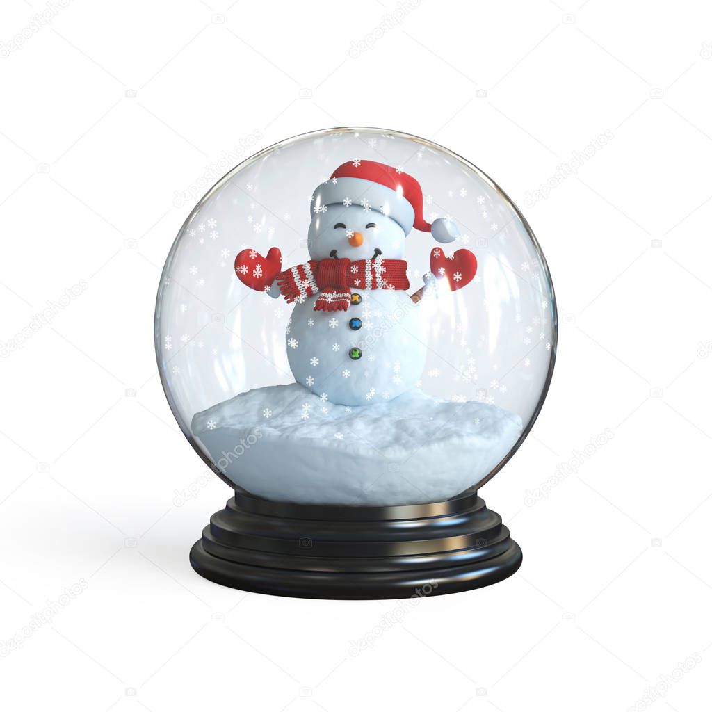 Snowman inside snow globe 3d rendering