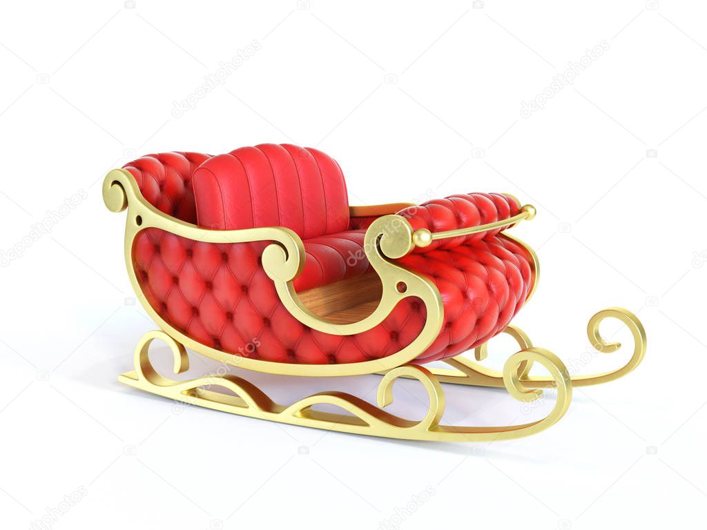 Christmas Santa sleigh - red and golden sledge isolated on white background