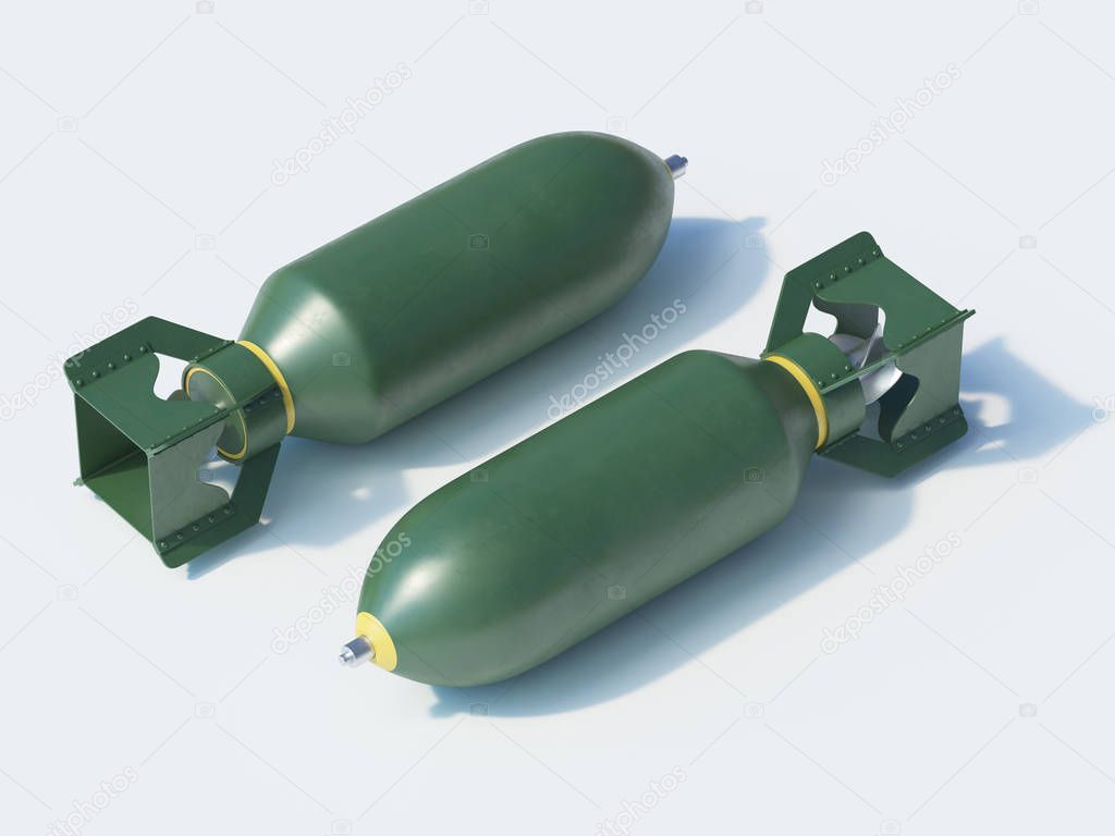 Aerial bombs isolated on white background 3d rendering