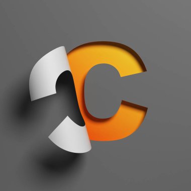 Kıvrık kağıt yazı tipi 3d hazırlama harfi C