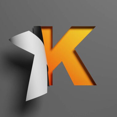 Kıvrık kağıt yazı tipi 3d biçimlendirme harfi K