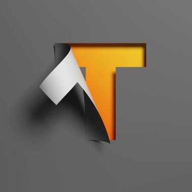 Kıvrık kağıt yazı tipi 3d biçimlendirme harfi T