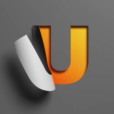 Kıvrık kağıt yazı tipi 3d biçimlendirme harfi U